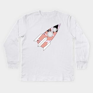 Rocket Ship Lofi Glitch Art Kids Long Sleeve T-Shirt